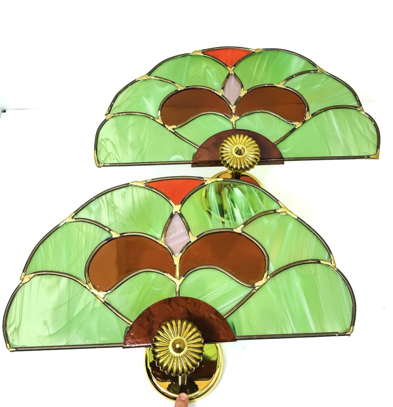 Pair of stained glass wall sconces