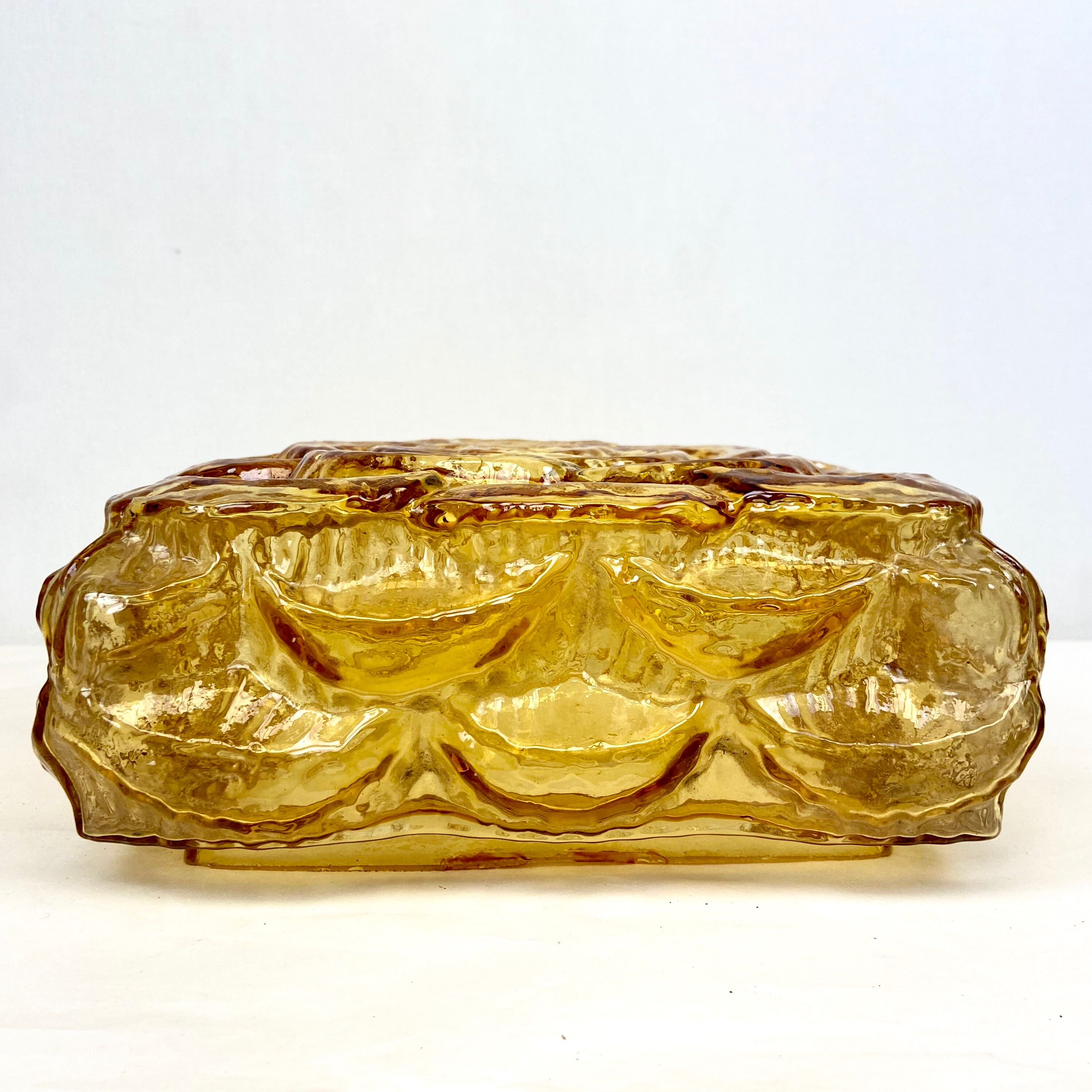 Plafonnier carré en verre jaune motif floral - 23 x 23 cm