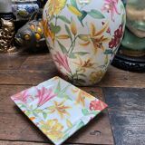 Lancel porcelain set bouquets of colored lilies vase and empty pocket ashtray