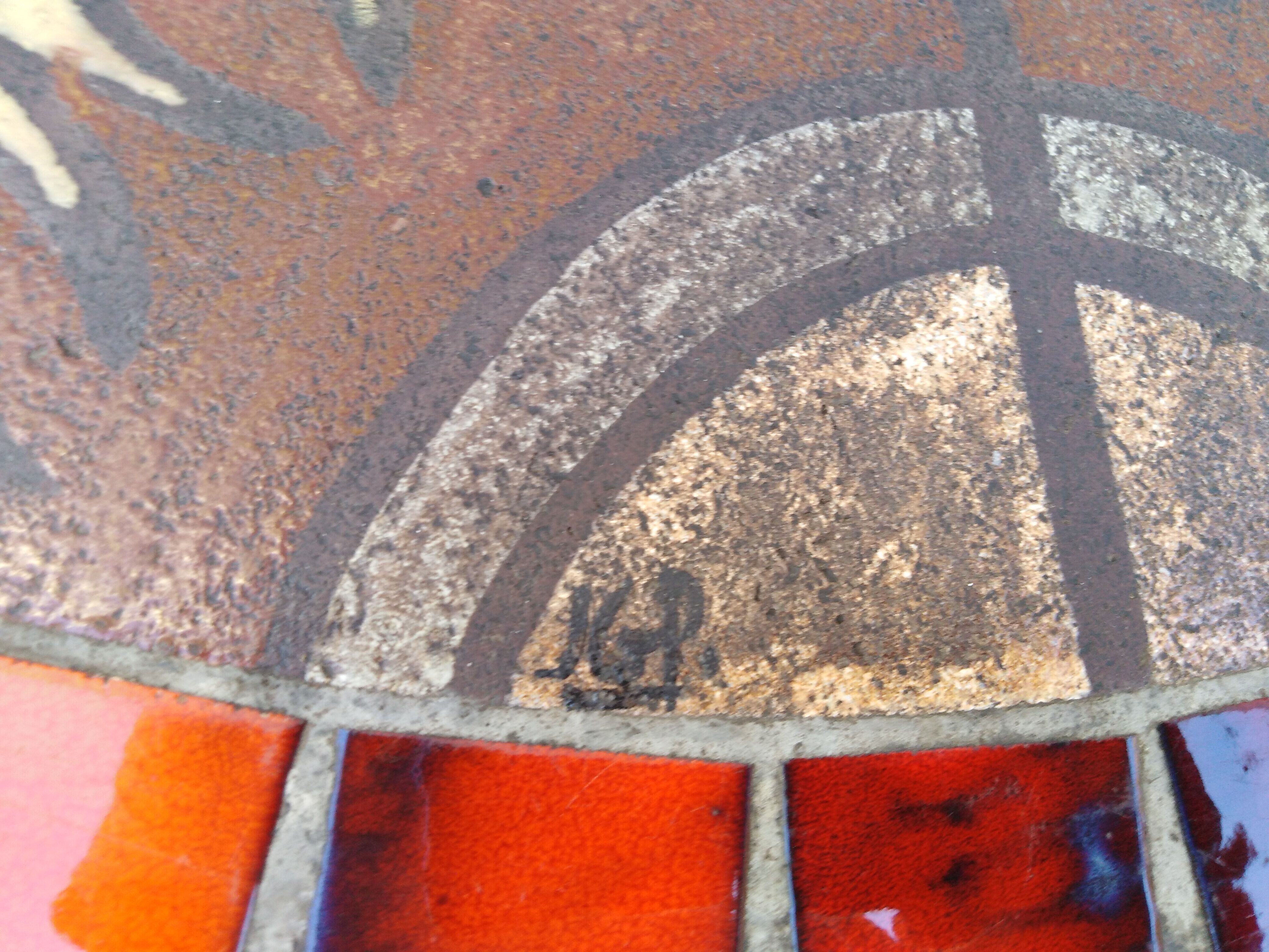 Table low enamelled lava and ceramic 60s signed JPG
