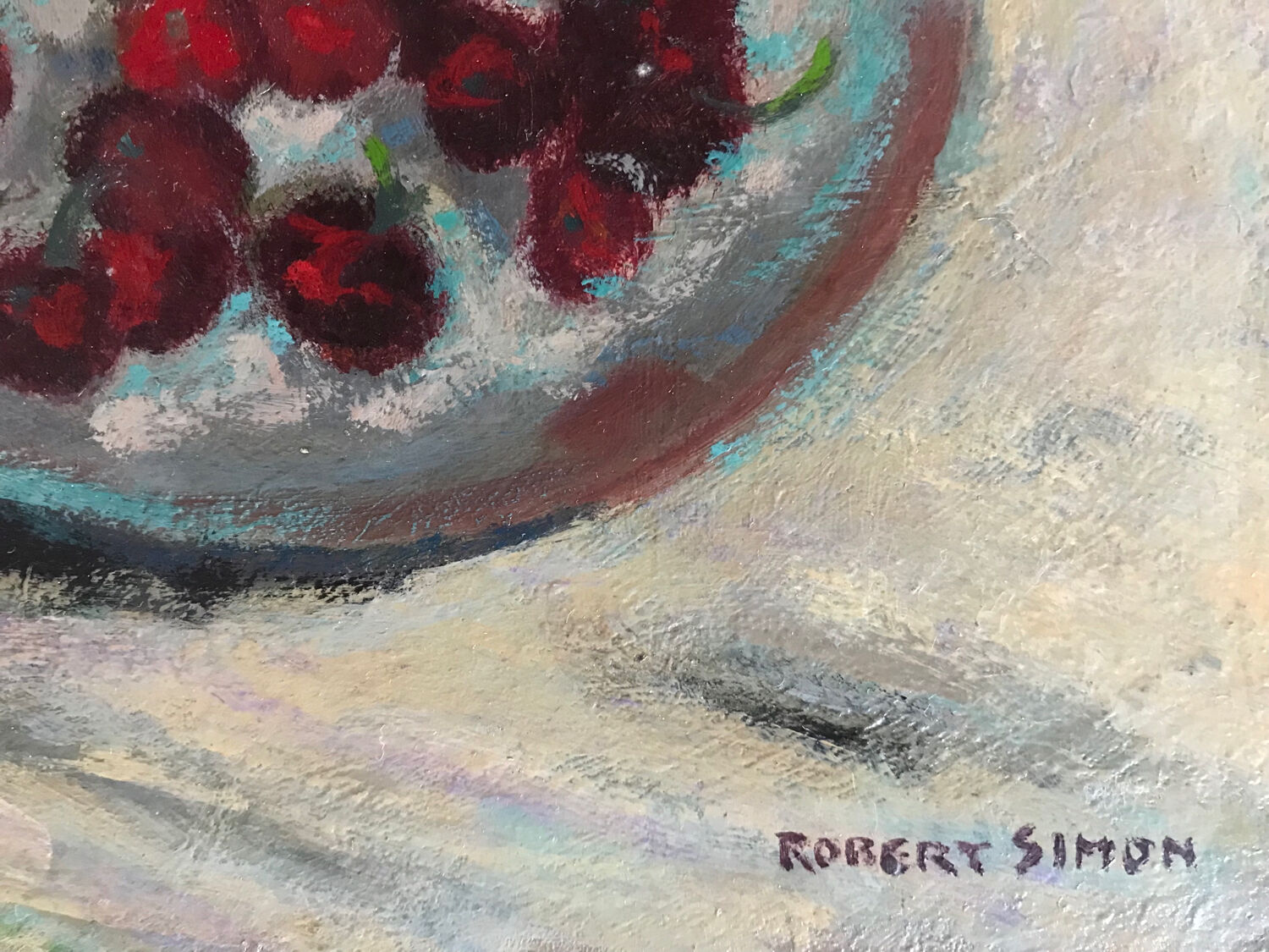 Oil on cardboard by Robert SIMON (1888-1961) Still life with cherries,