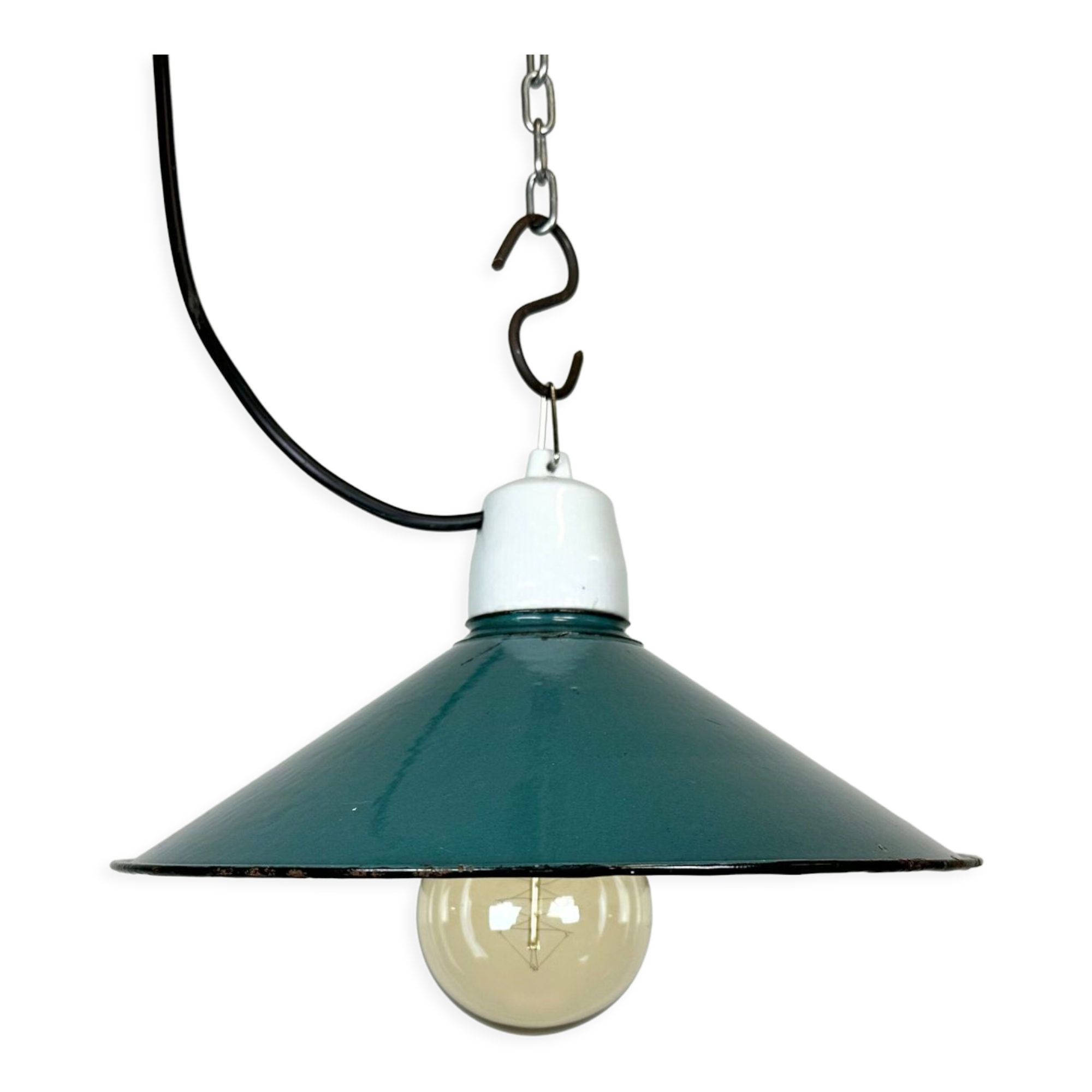 Industrial petrol enamel pendant light, 1970s