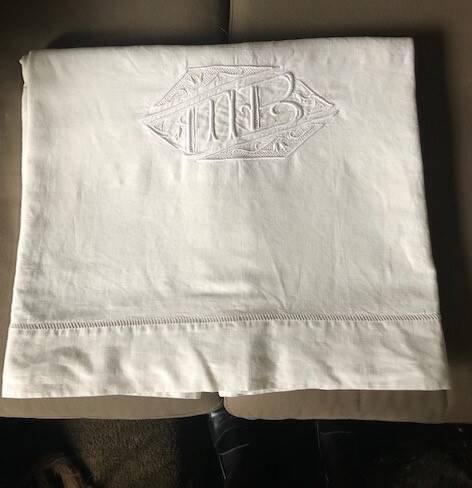 Antique cotton and linen sheet with the monogram M B