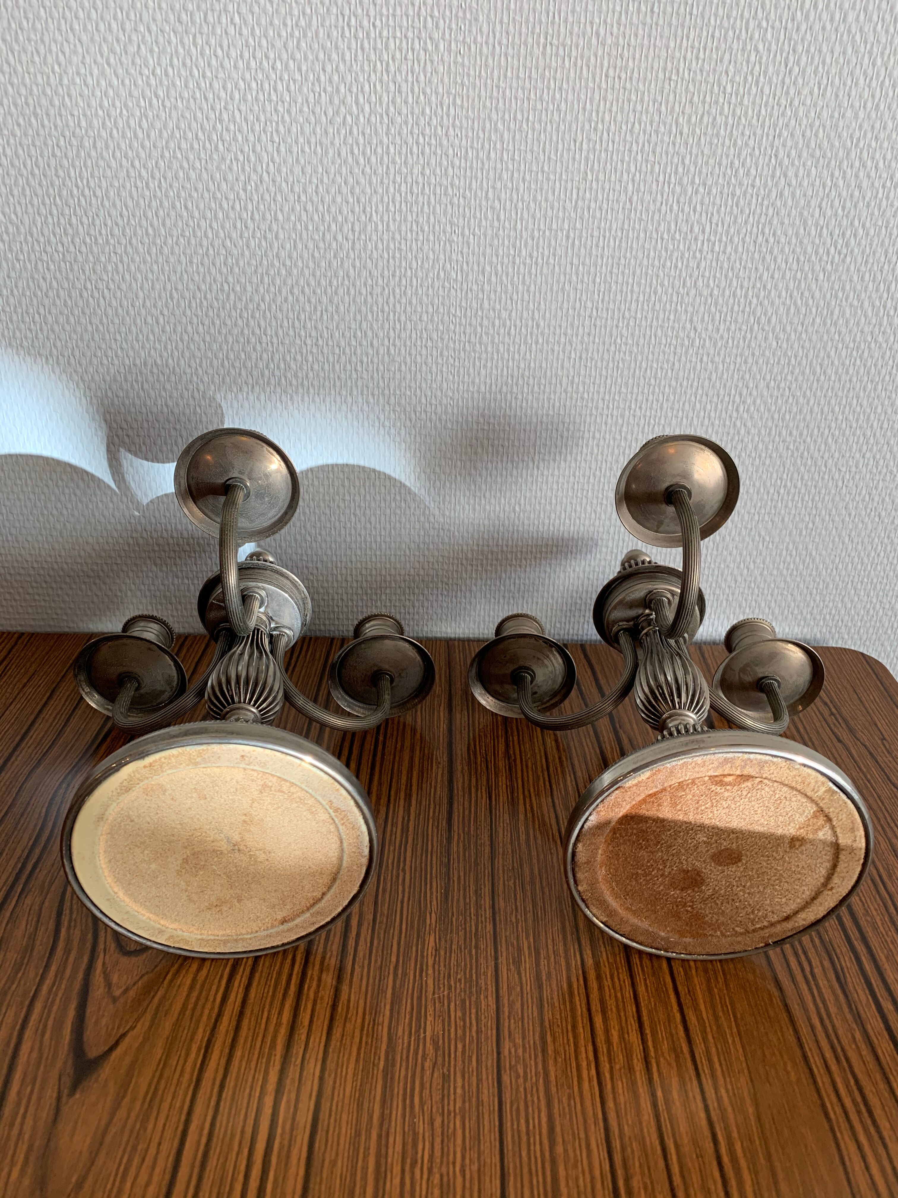 Pair of candlestick 3 branches in tin