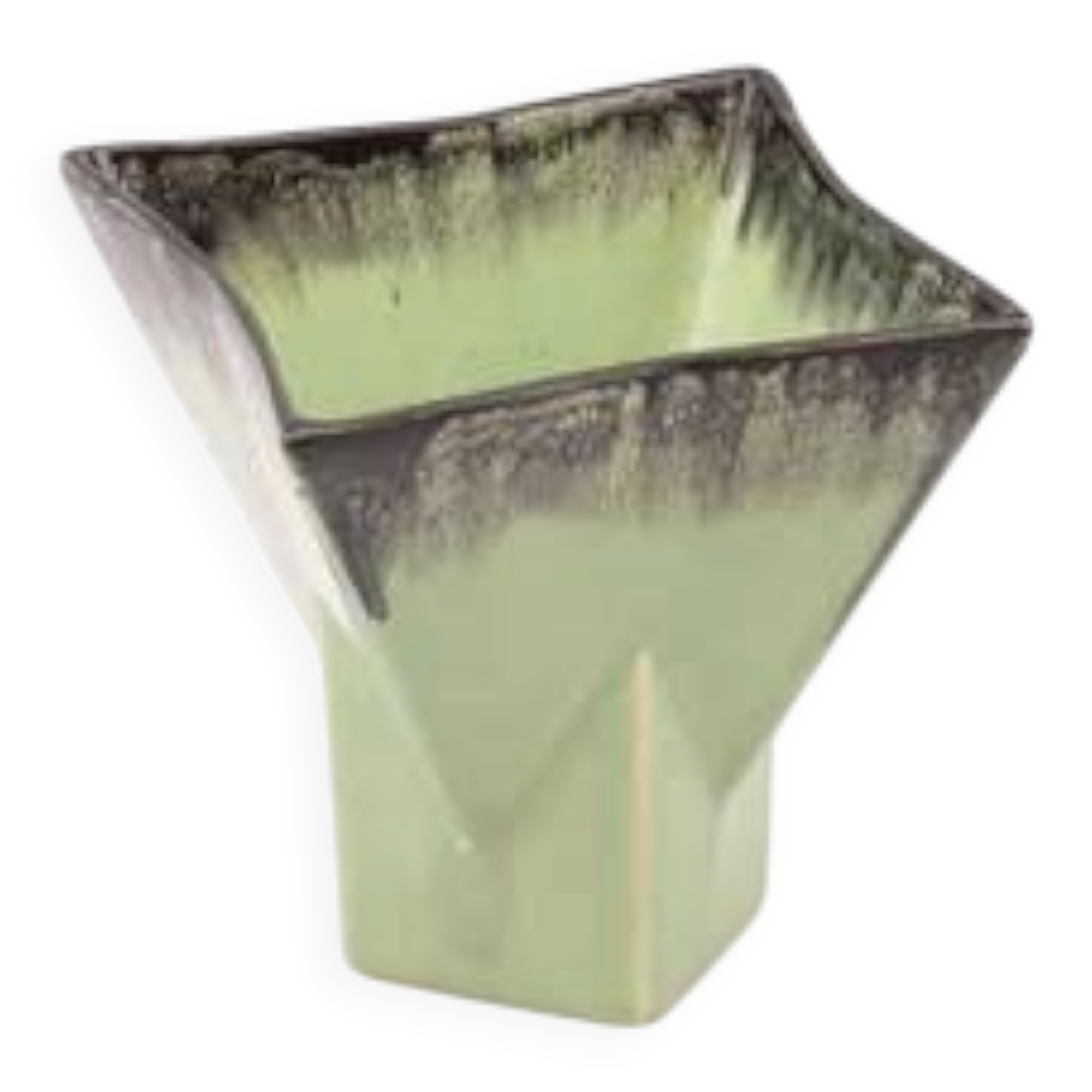 Vintage green ceramic vase with a square base - Belgium 704