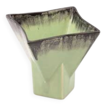 Vase à base carrée vintage en céramique verte - Belgium 704