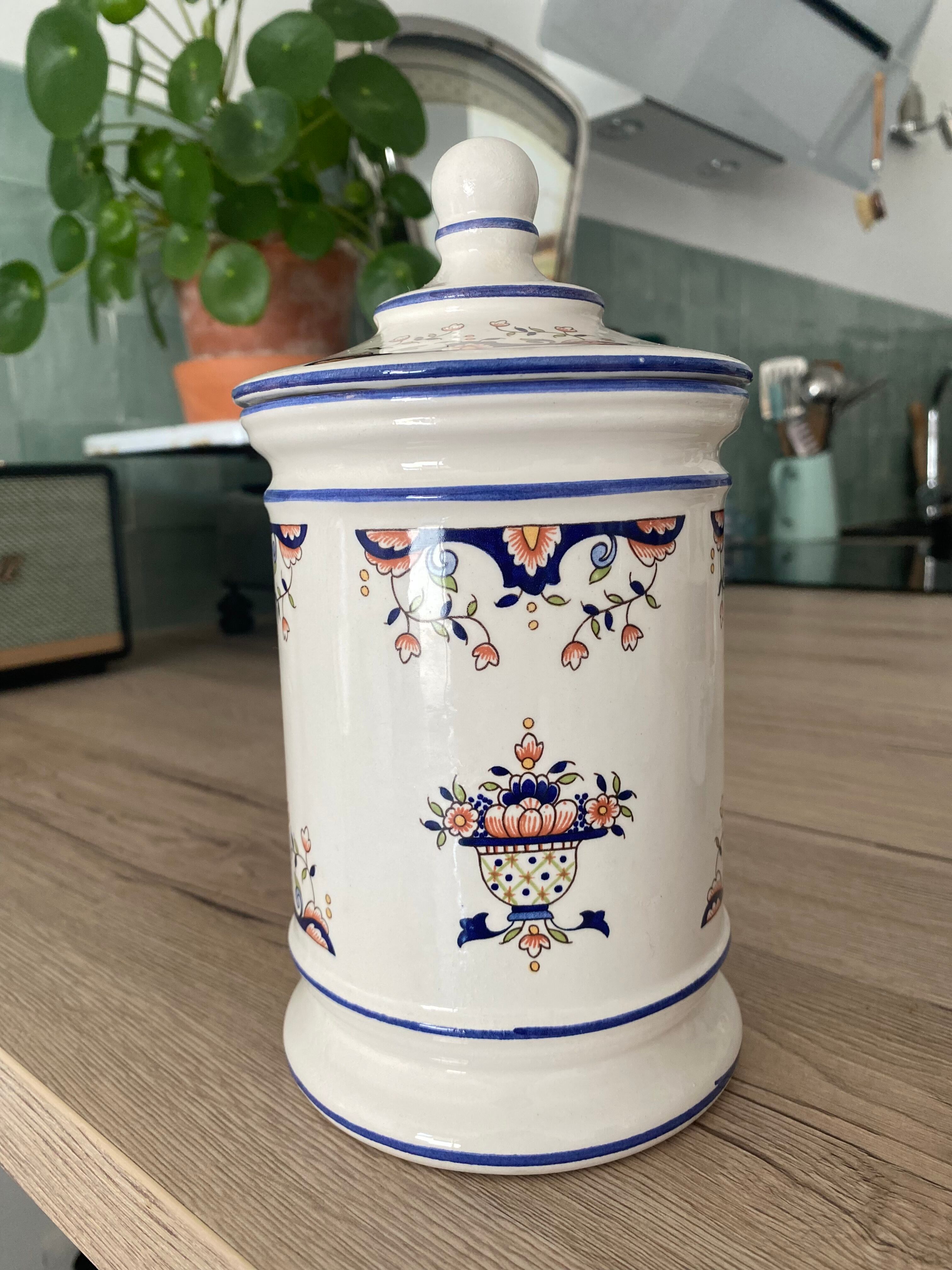Pot apothicaire porcelaine décor floral