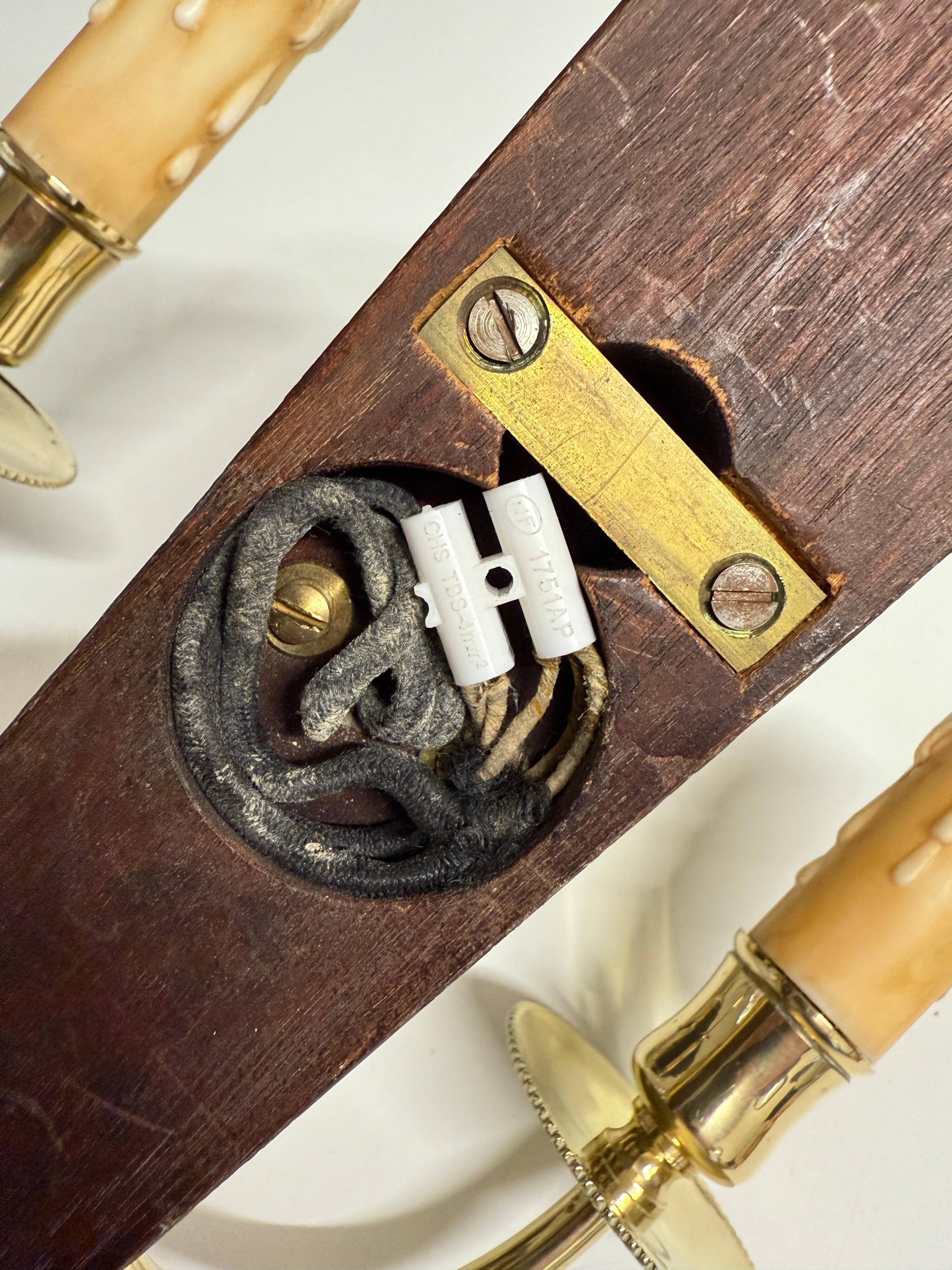 Antique Pair of 3-Light Wall Lights - Gilt Bronze and Mahogany - Neoclassical - 40's