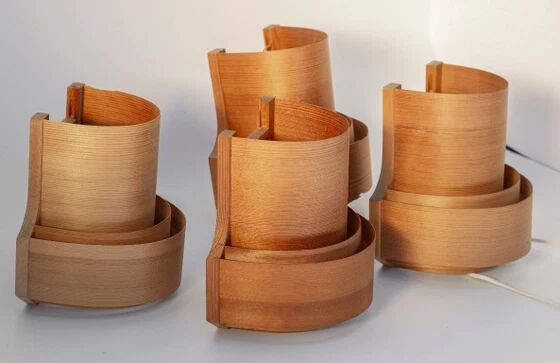 Four wall sconces in pine veneer model 4408 by Translandia - Denmark 1970s.