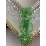 Italian Contemporary Murano Glass Mirror with Green Floral Accents Elegant