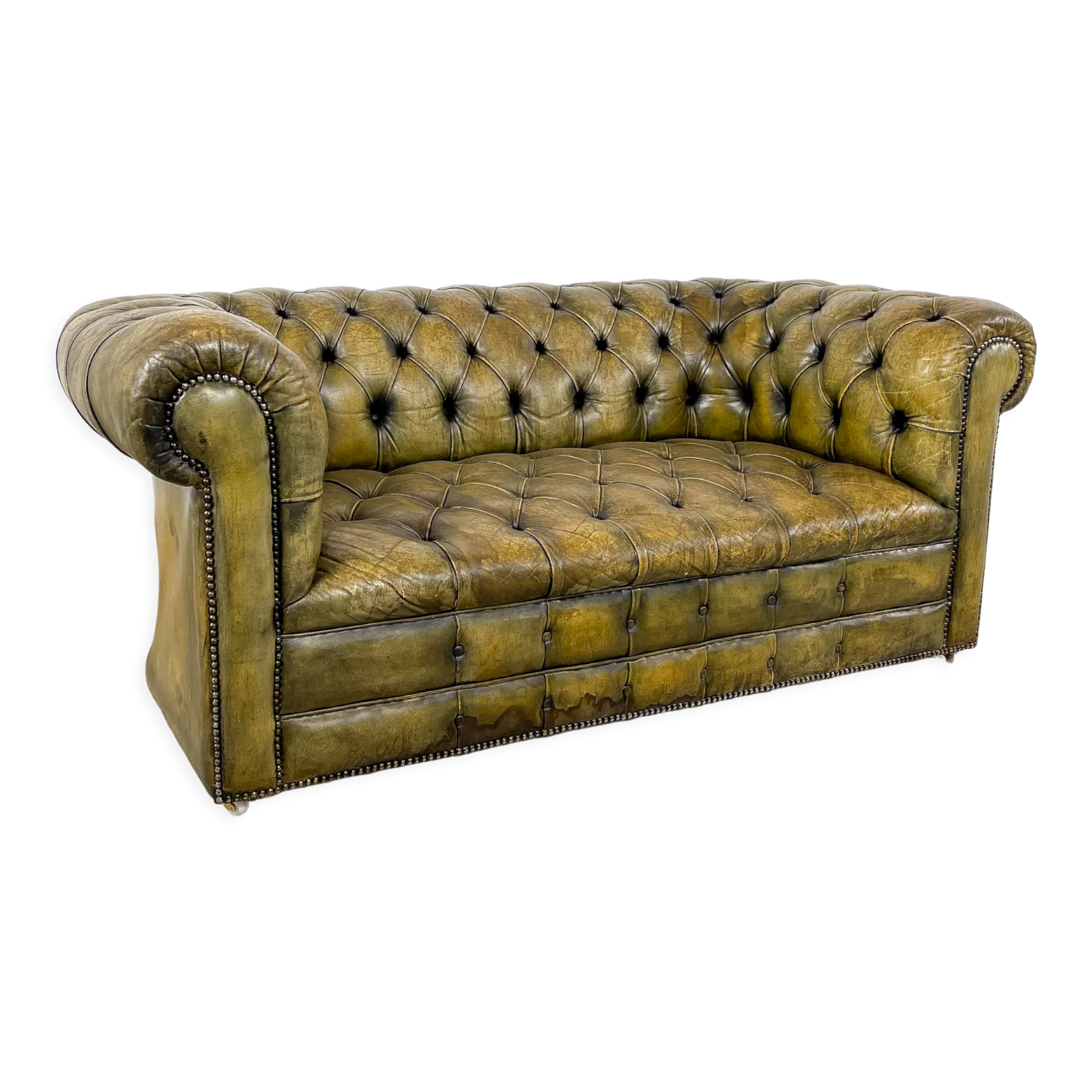 Old vintage leather chesterfield sofa