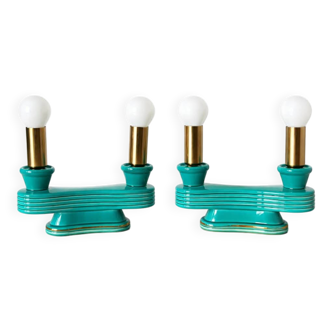 Pair of Art Deco ceramic lamp candlesticks