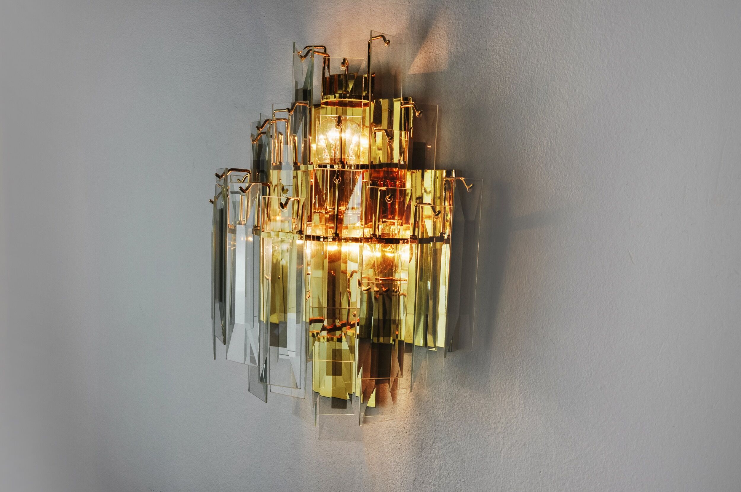Applique venini, verre biseauté en cascade, italie, 1970