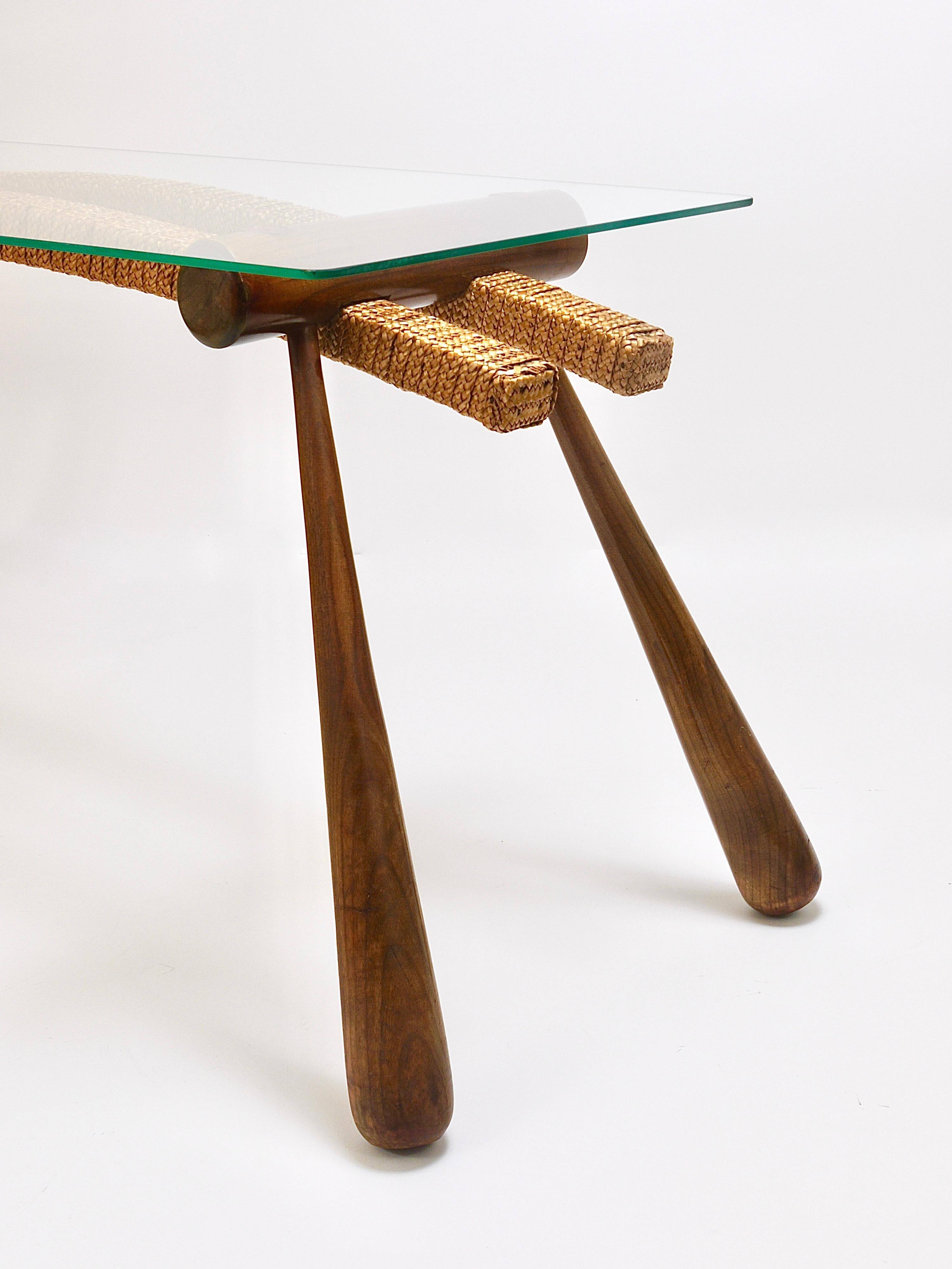 Mid-century side table by Max Kment, maple, cord, Austria, 1950s