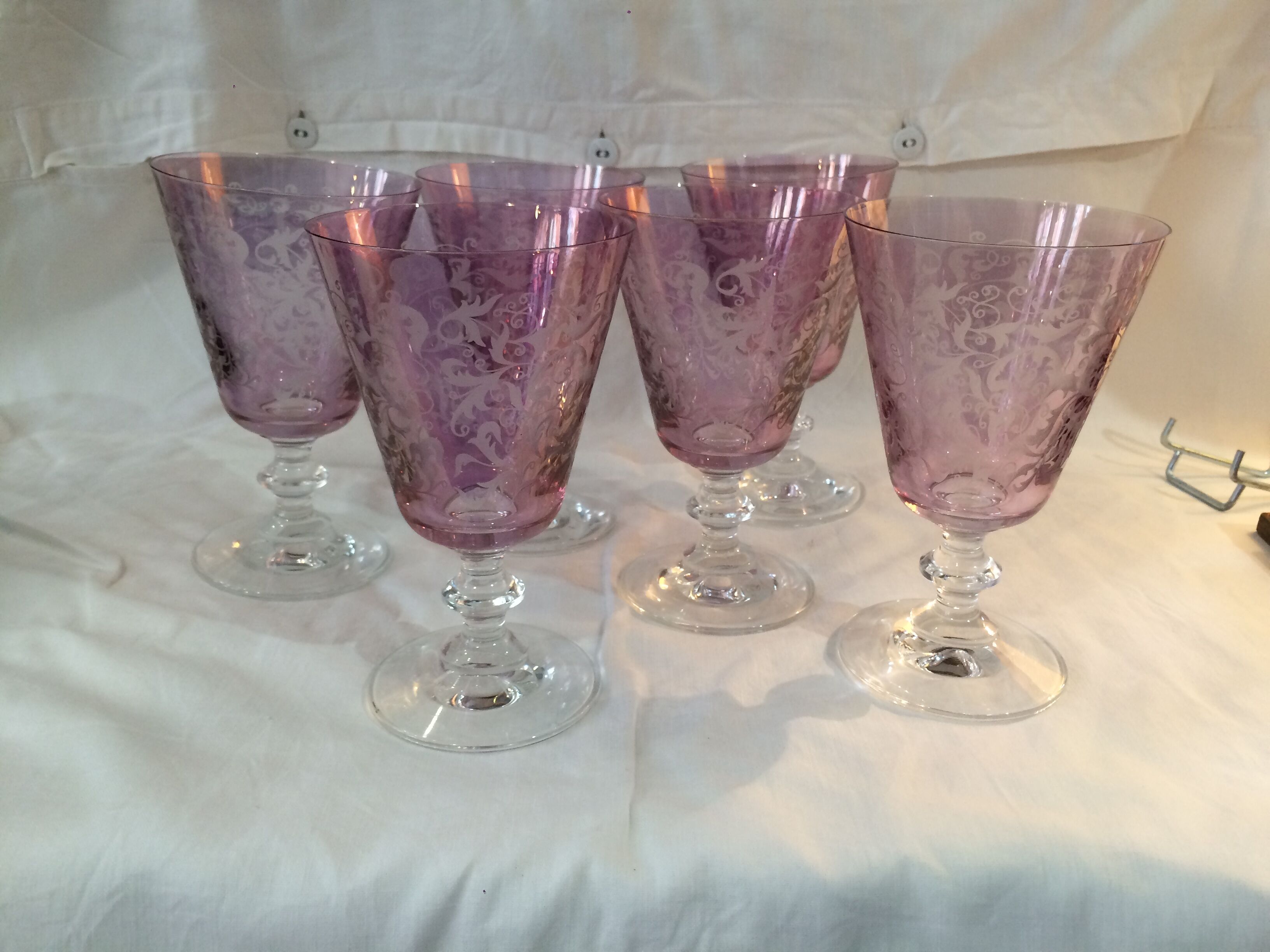 Lot of six former water engraved and colored crystal glasses