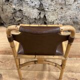 Vintage chair in rattan and bamboo and brown leather