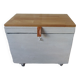 Vintage chest on casters pearl gray interior slate gray, oak top.