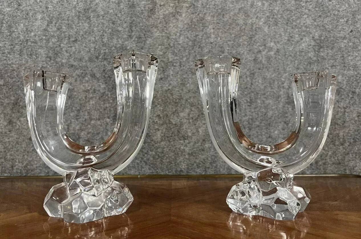 Paire de chandeliers Art Déco en cristal vers 1940