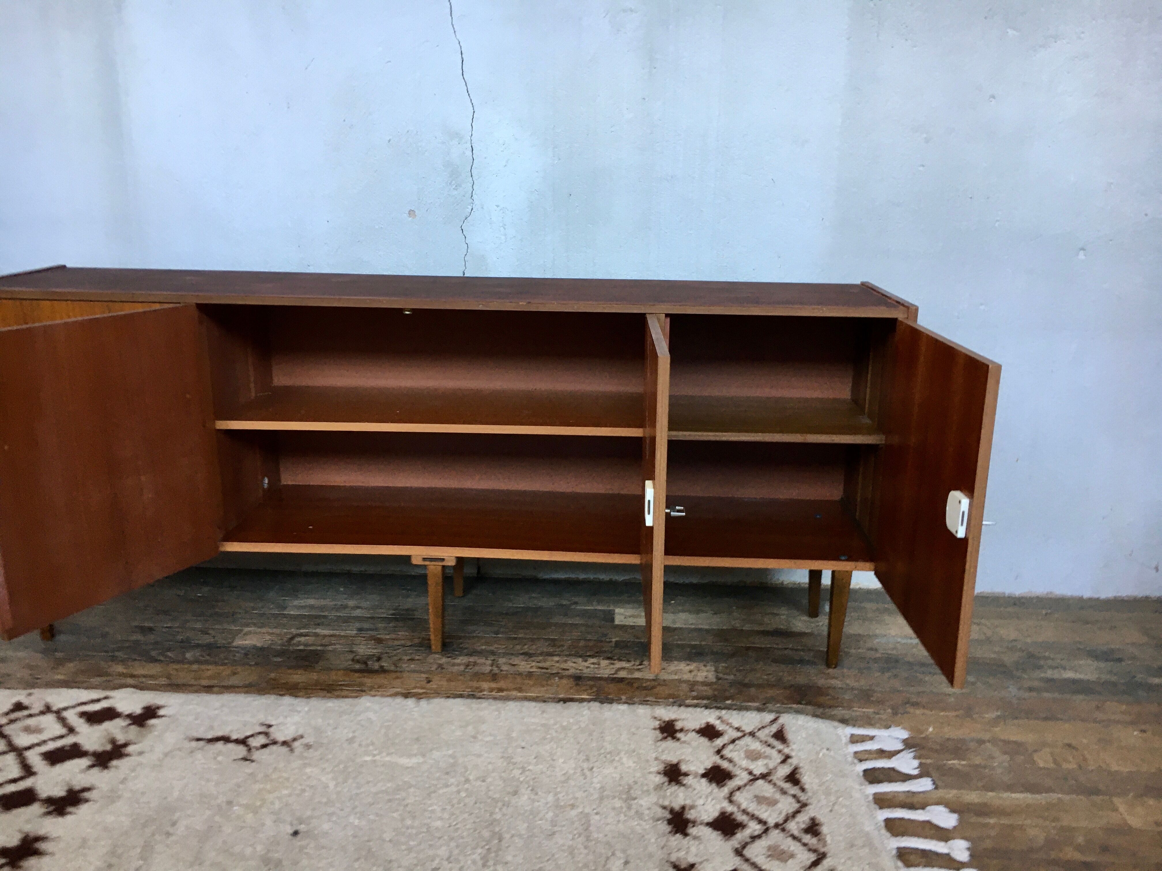 Enfilade bahut meuble tv hifi vintage pieds fuseaux  teck - 50/60 - look scandinave