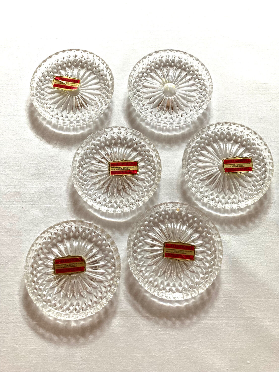6 Bleikristall crystal coasters with lead 24% PbO