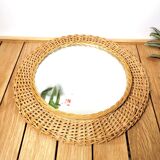 Round mirror 30cm wicker 1960