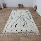 Moroccan Berber rug in cream and blue wool – 250 x 150 cm