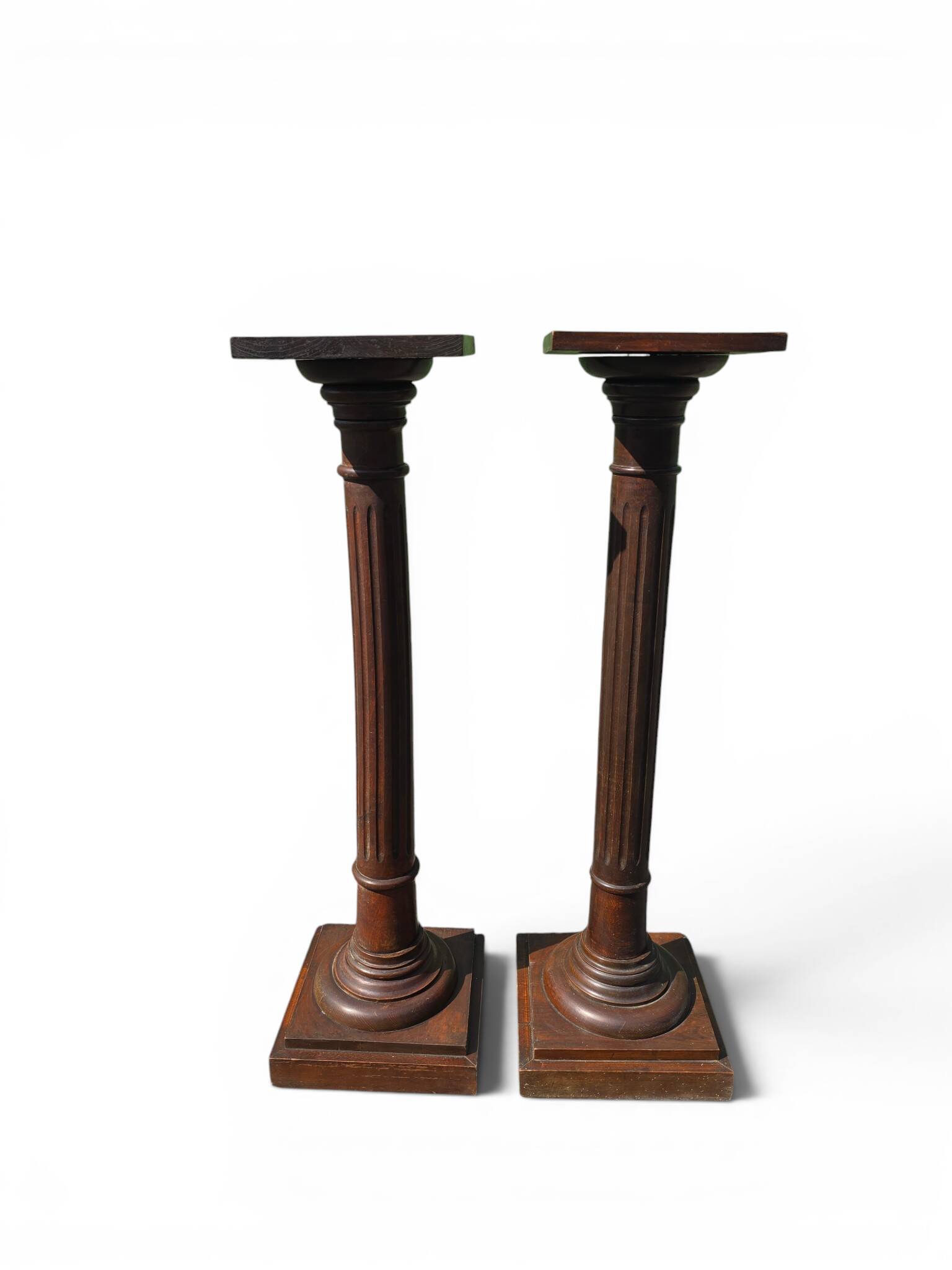 Pair of old fluted wooden pedestals