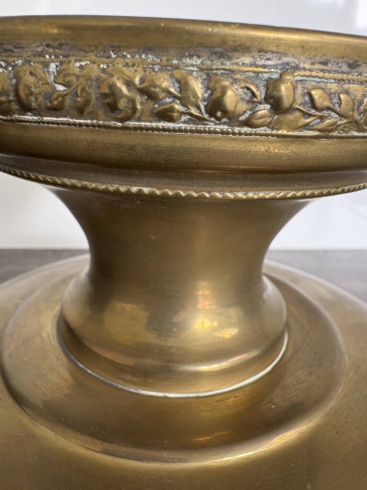 Vintage brass footed bowl, Italian decoration.