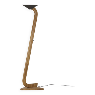 Lampadaire en bois (chêne) massif et métal halogène vintage Circa 1980