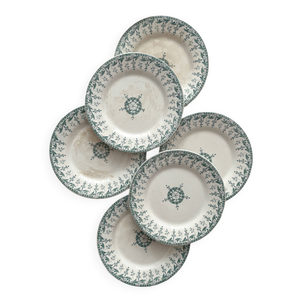 6 assiettes à dessert en terre de fer ''Sagittaires'' Gien