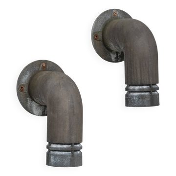 Ole Pless Jørgensen 'Pipeline' Pair of Galvanized Metal Wall Lights