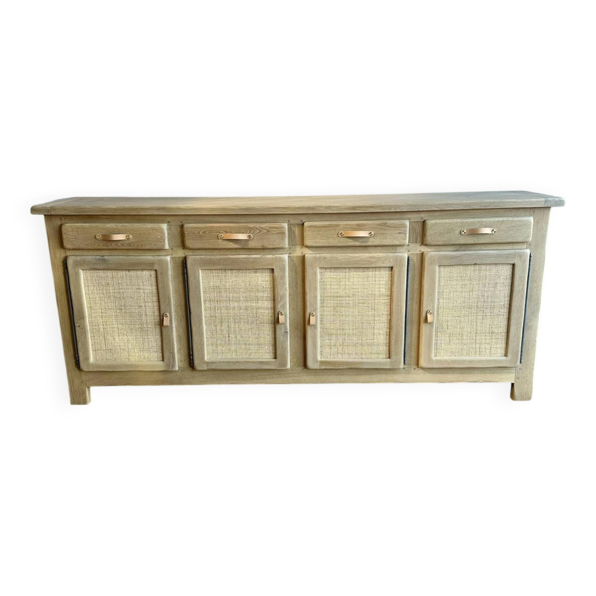 Grande enfilade buffet en chêne massif et cannage – 242 cm