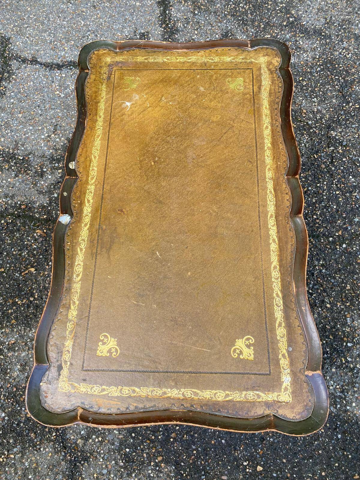 English Chippendale coffee table in solid wood and leather