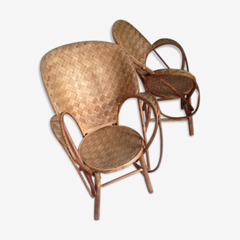 Pair of chestnut armchairs, Dordogne, 60s. Good condition