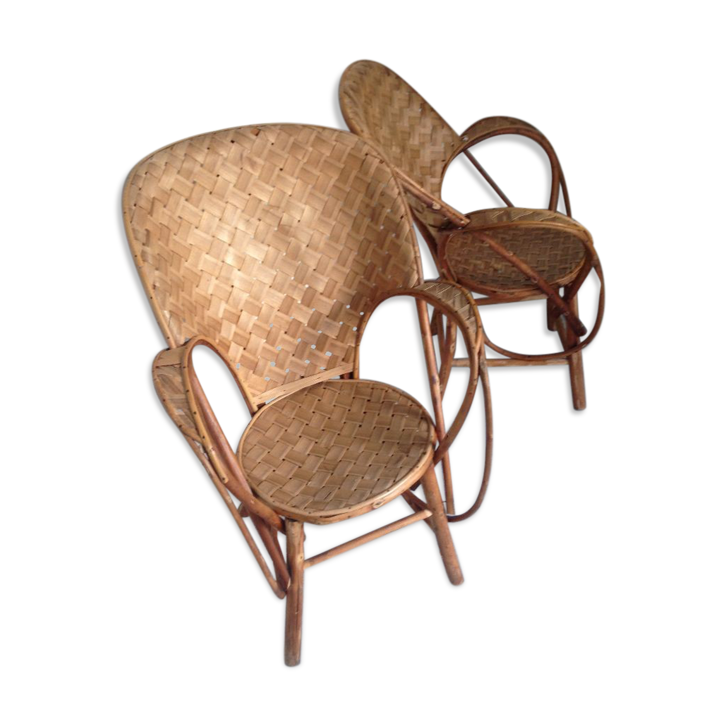Paire De Fauteuils En Chataignier Dordogne Annees 60 Bon Etat Selency