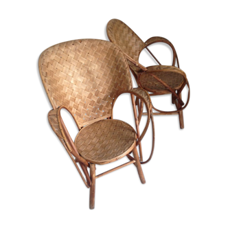 Pair of chestnut armchairs, Dordogne, 60s. Good condition