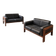 2 x canapé en rosewood italien des années 60 en cuir noir Bastiano par Afra Tobia Scarpa / Knoll / Gavina / années 1960