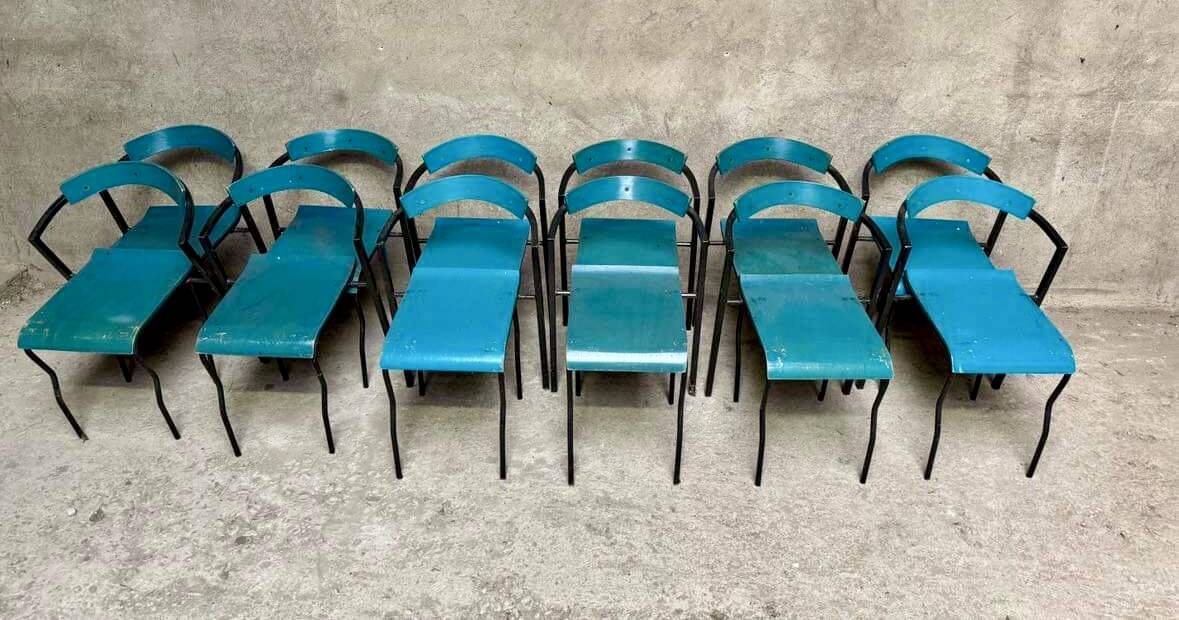Set of 12 vintage blue bistro chairs