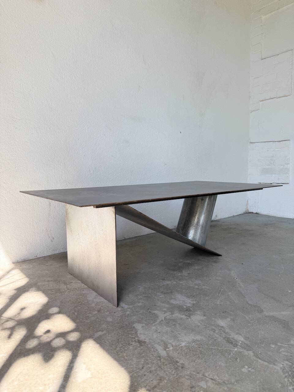 Handcrafted metal coffee table from the 1970s