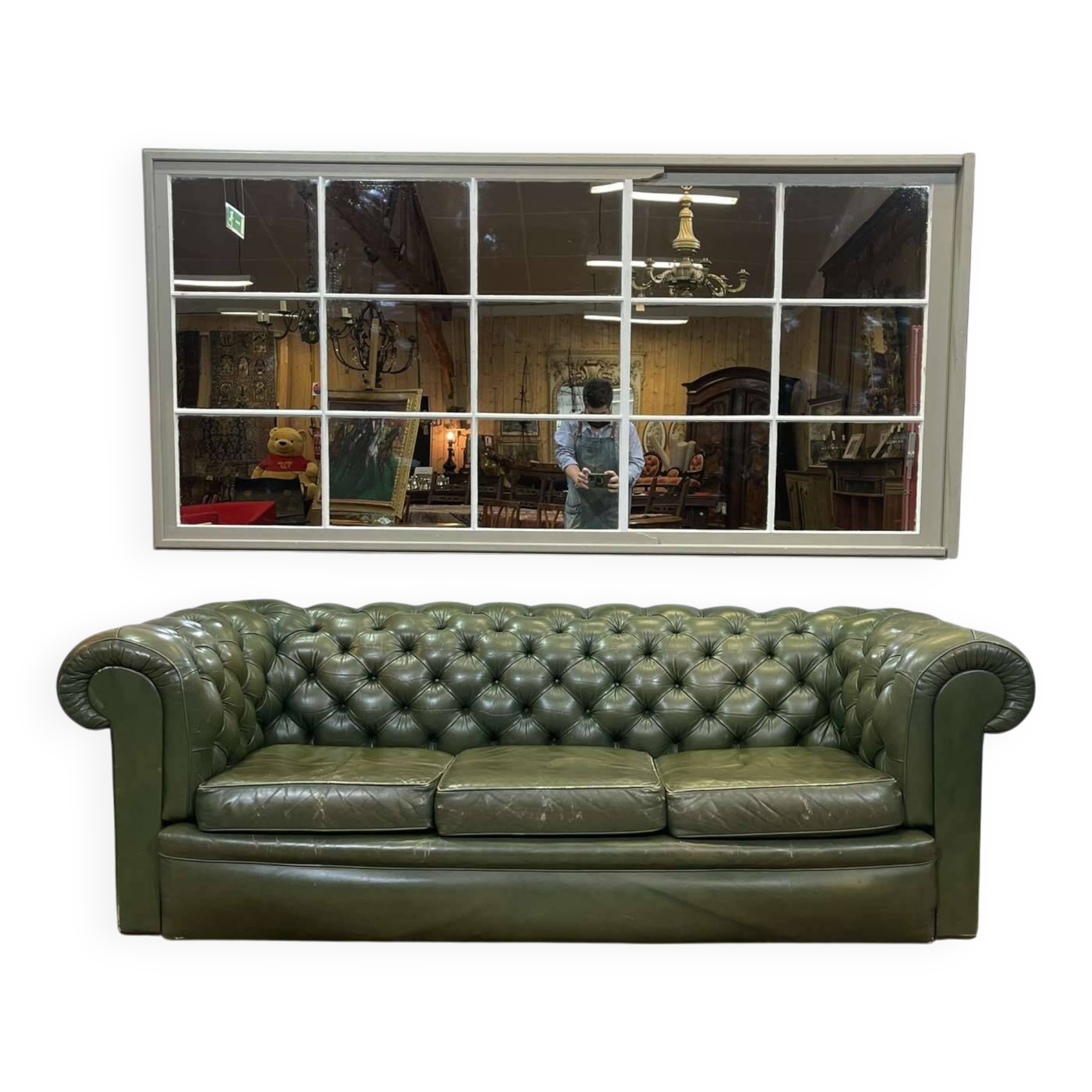 1970s Green Leather 3 Seater Chesterfield Sofa