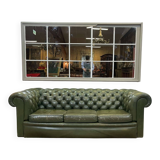 1970s Green Leather 3 Seater Chesterfield Sofa