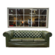 1970s Green Leather 3 Seater Chesterfield Sofa