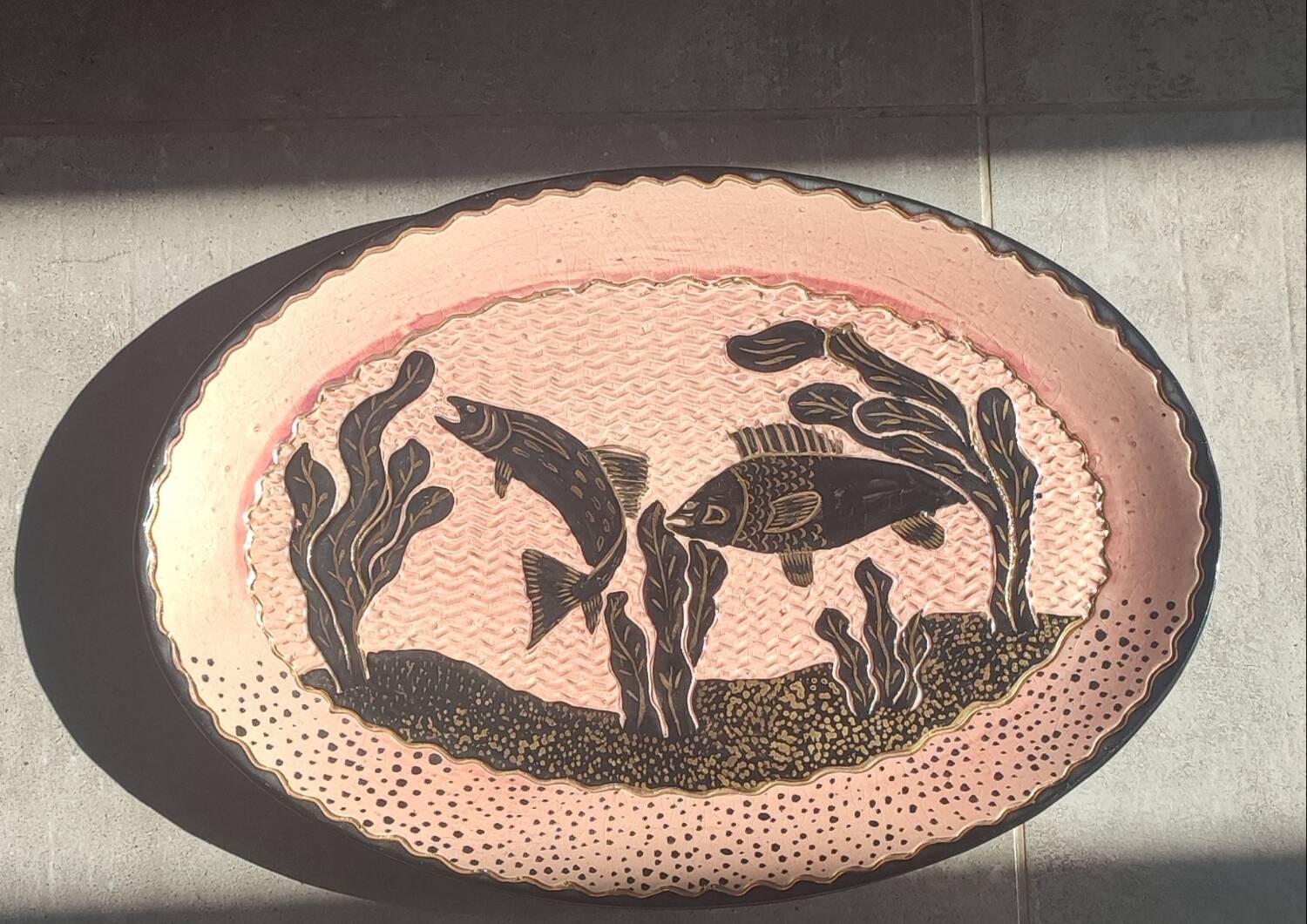 Large enamelled earthenware dish signed Tony Jaillet from the 1950s-60s.