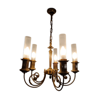Brass chandelier.