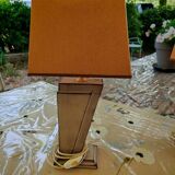 Paire de lampe bois vintage en bois peint brossé vers 1970-80