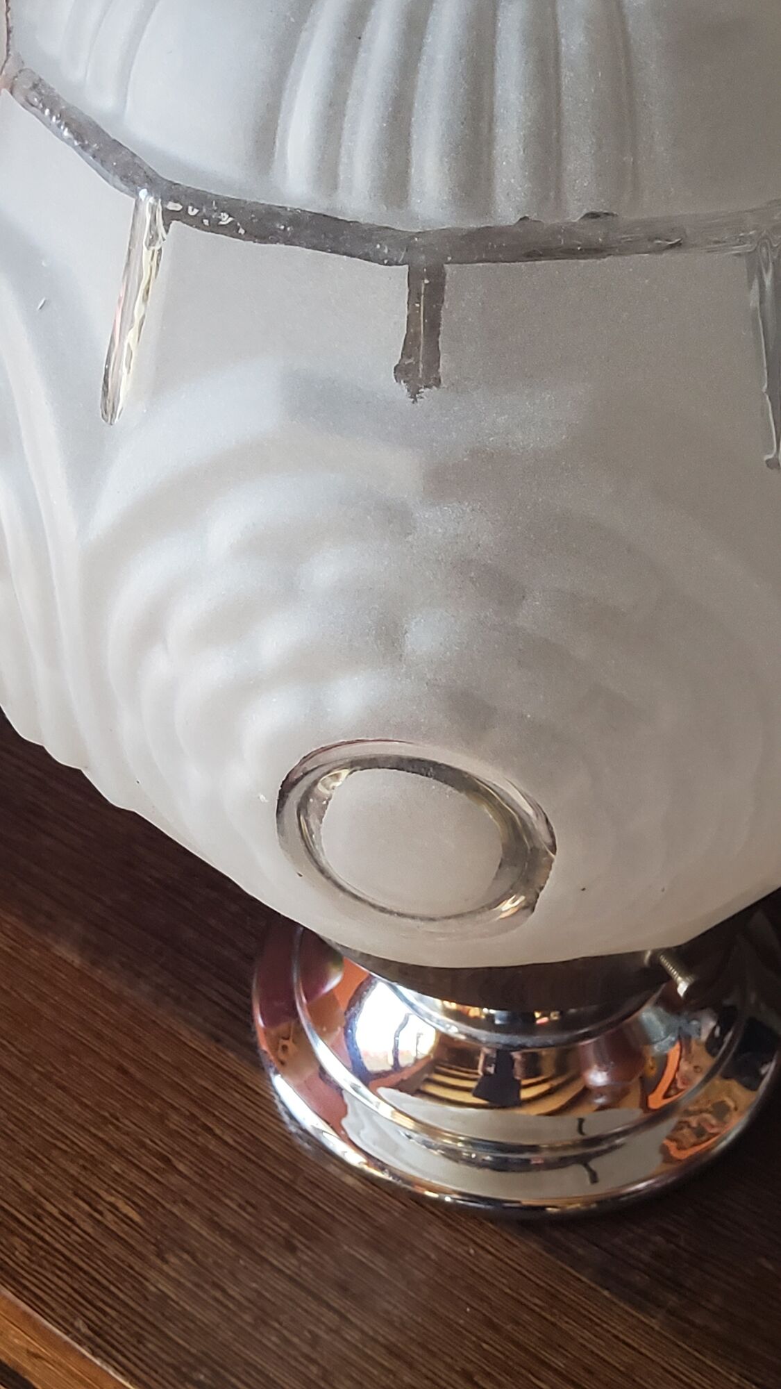 Modernist art deco suspension ceiling lamp in glass and chromed metal