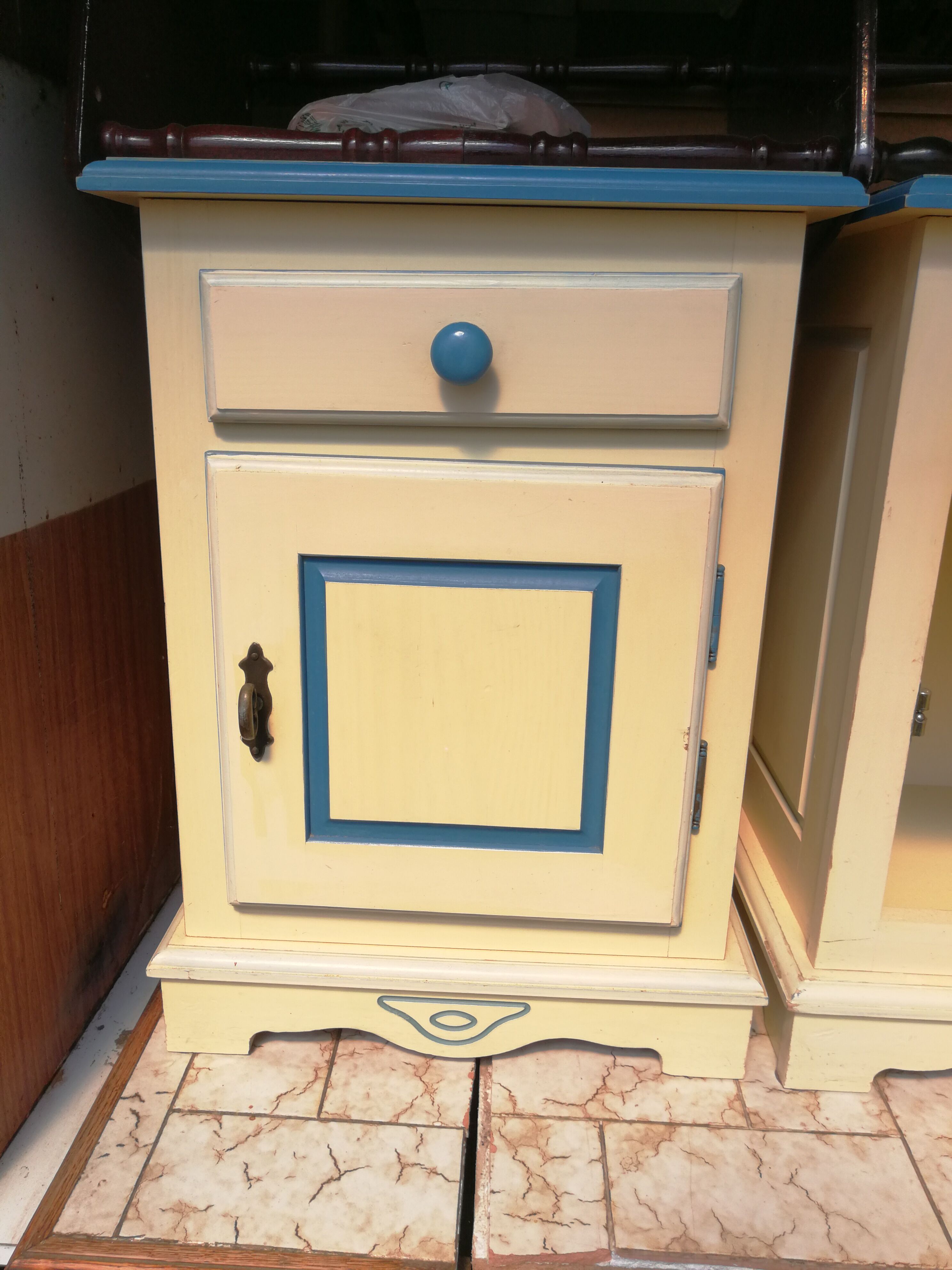 Beige and blue bedside pairs