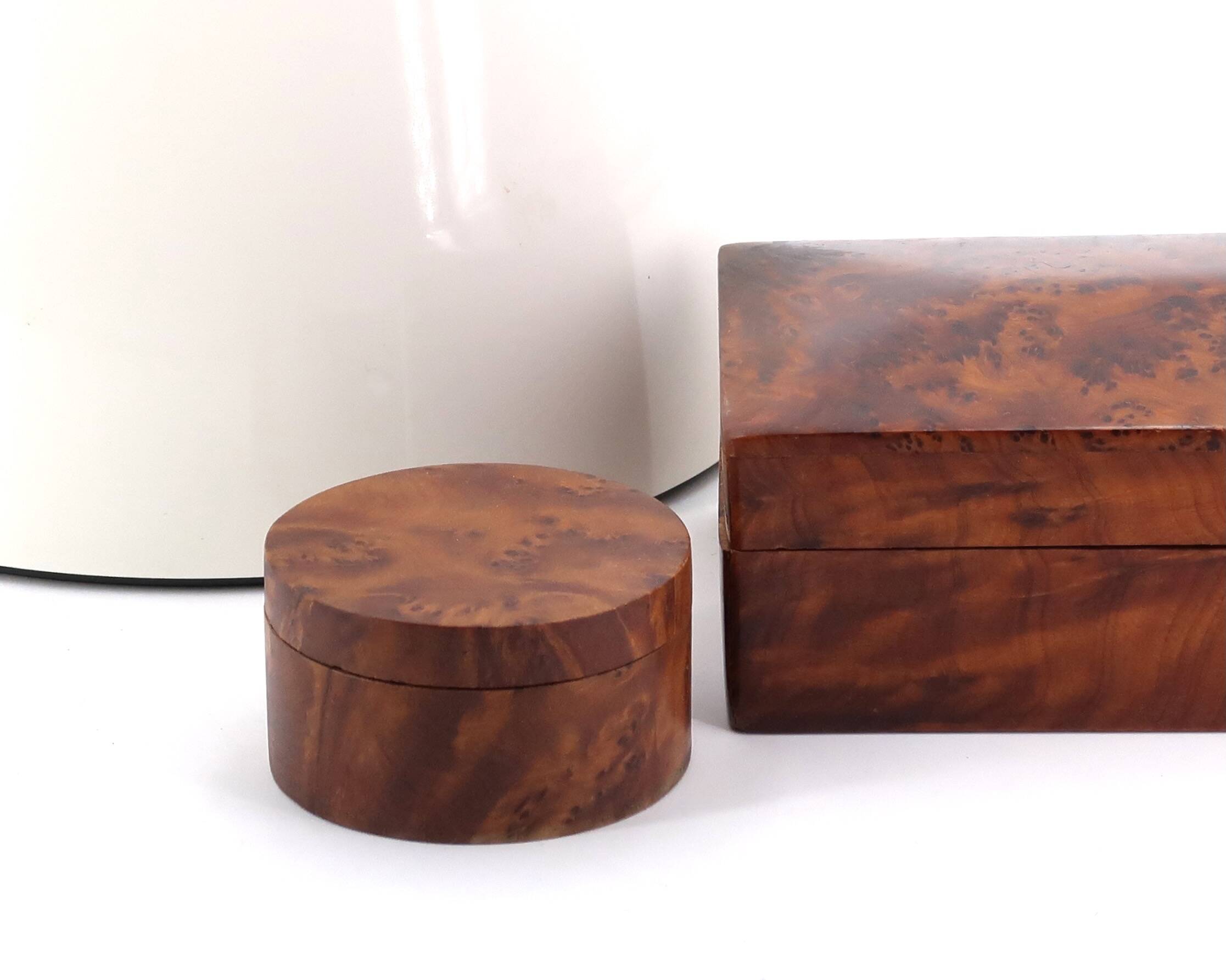 Round elm burl wood box, 1960s