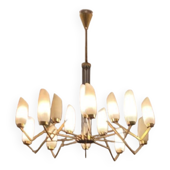 Italian chandelier brass opalin 1960