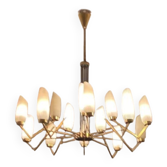 Lustre italien laiton opalin 1960